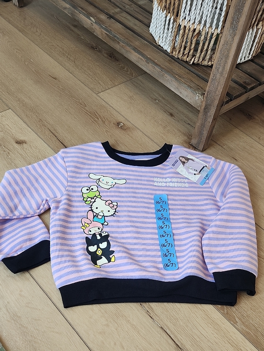 Hello Kitty Lavender & Pink Striped Crewneck, Girls Small 6/7